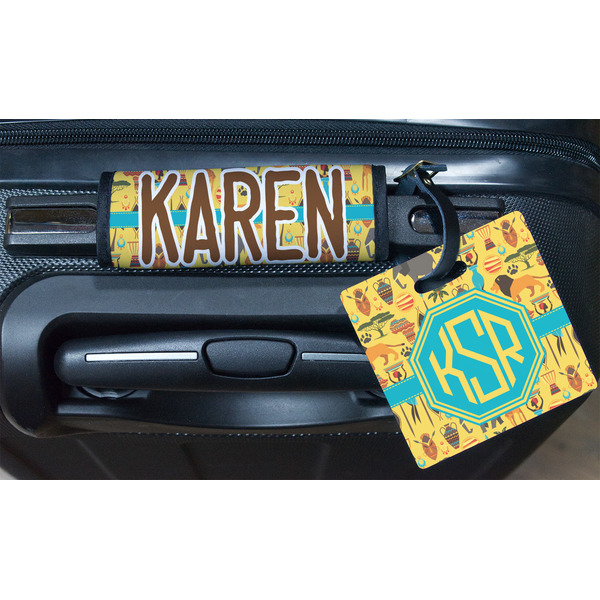African Safari Square Luggage Tag & Handle Wrap - In Context