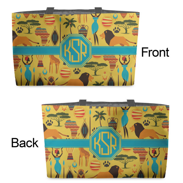 African Safari Tote w/Black Handles - Front & Back Views