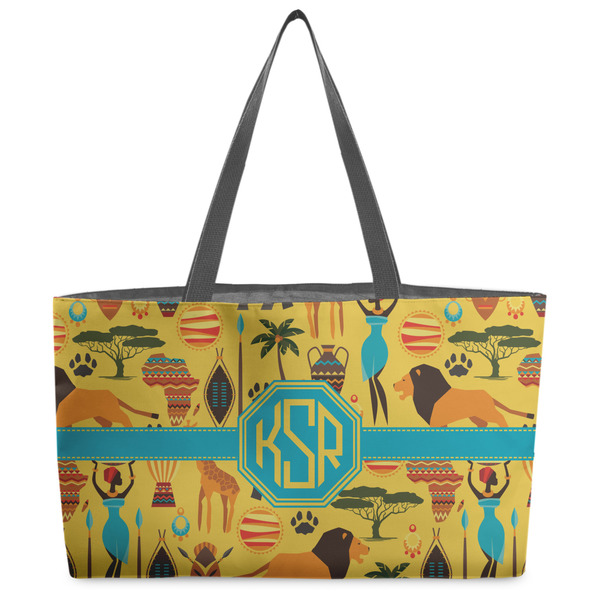 Custom African Safari Beach Totes Bag - w/ Black Handles (Personalized)