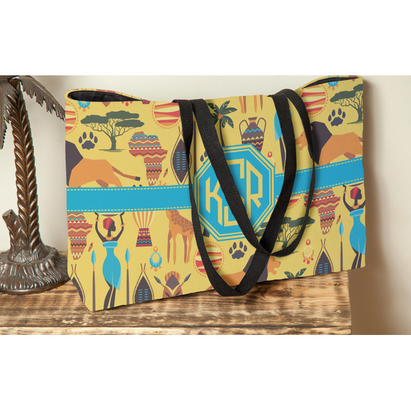 African Safari Tote w/Black Handles - Lifestyle View