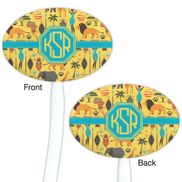 African Safari White Plastic 7" Stir Stick - Double Sided - Oval - Front & Back