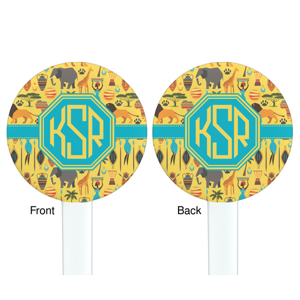 African Safari White Plastic 7" Stir Stick - Double Sided - Round - Front & Back