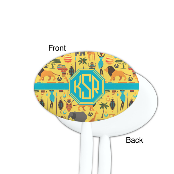 African Safari White Plastic 7" Stir Stick - Single Sided - Oval - Front & Back