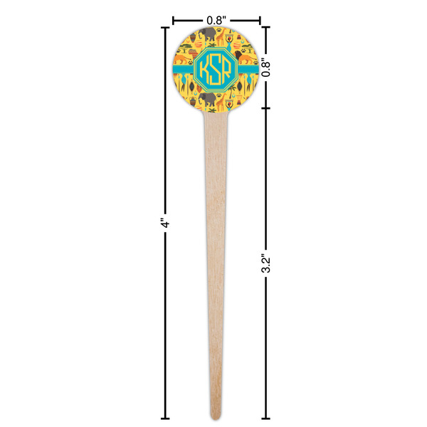 African Safari Wooden 4" Food Pick - Round - Dimensions