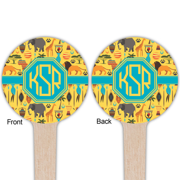 African Safari Wooden 4" Food Pick - Round - Double Sided - Front & Back