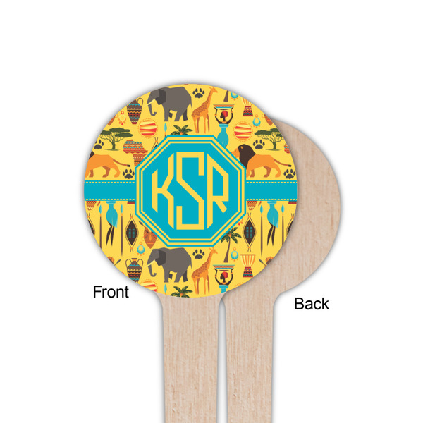 African Safari Wooden 4" Food Pick - Round - Single Sided - Front & Back