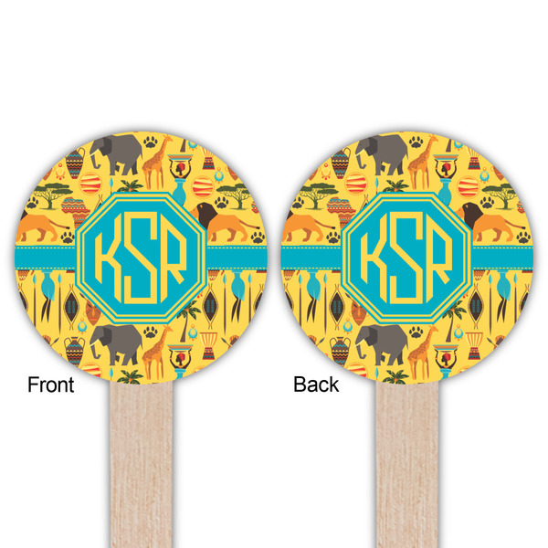 African Safari Wooden 6" Food Pick - Round - Double Sided - Front & Back