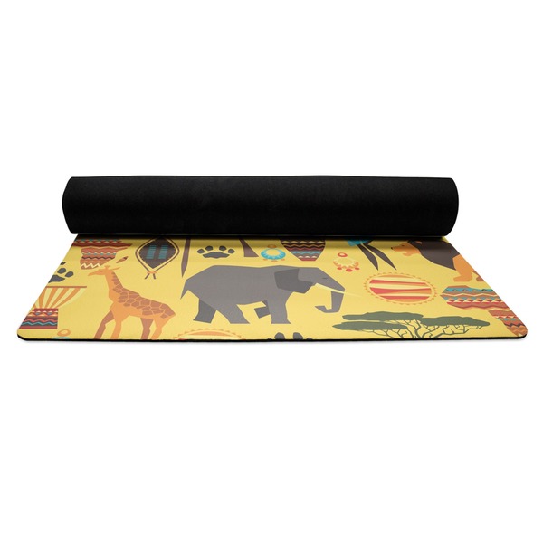 African Safari Yoga Mat Rolled up Black Rubber Backing