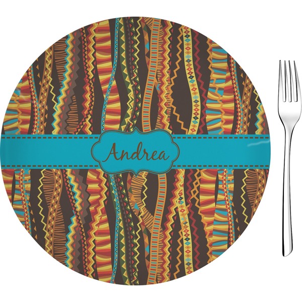 Custom Tribal Ribbons Glass Appetizer / Dessert Plate 8" (Personalized)