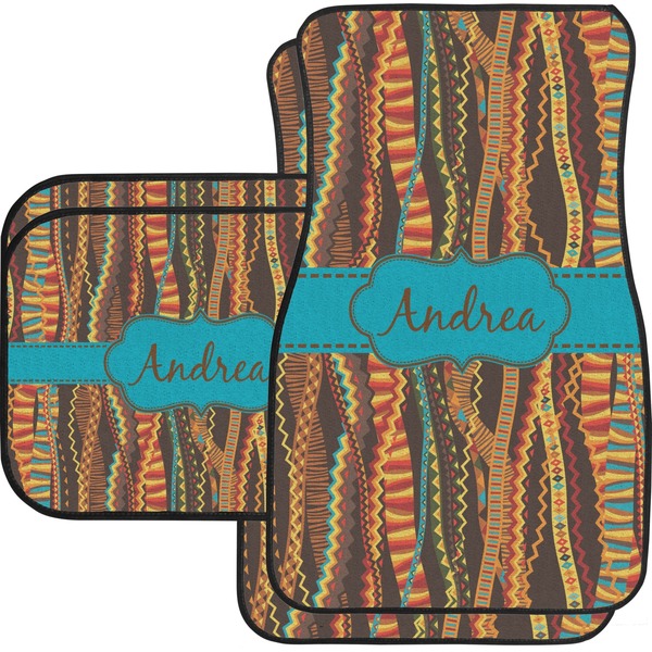 Custom Tribal Ribbons Car Floor Mats Set - 2 Front & 2 Back (Personalized)