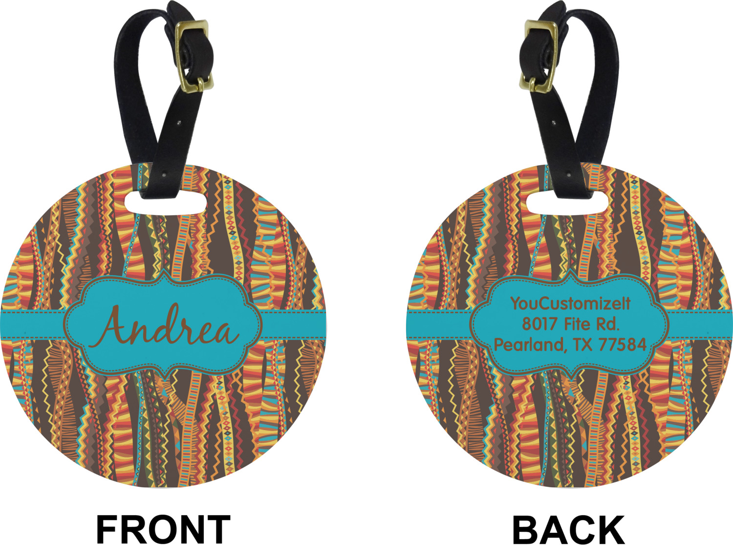Tribal Ribbons Round Luggage Tag (Personalized) YouCustomizeIt