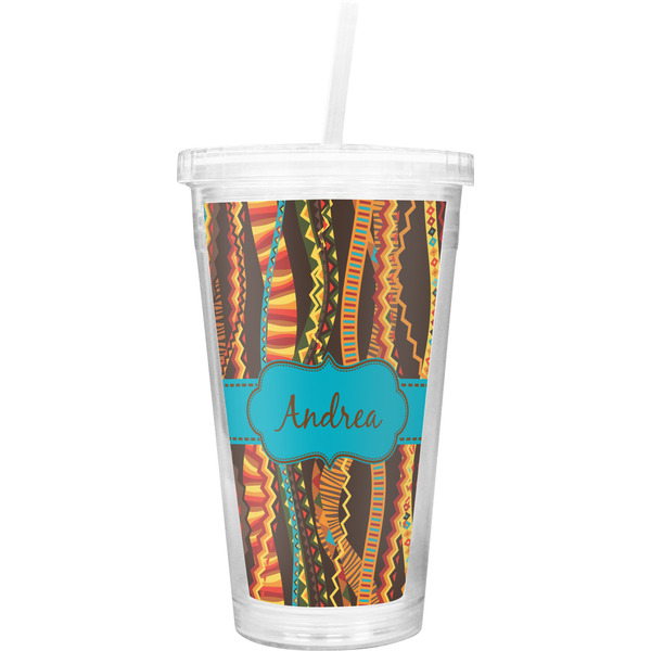 Custom Tribal Ribbons Double Wall Tumbler with Straw (Personalized)