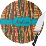Tribal Ribbons Round Glass Cutting Board (Personalized)