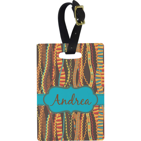 Custom Tribal Ribbons Plastic Luggage Tag - Rectangular w/ Name or Text
