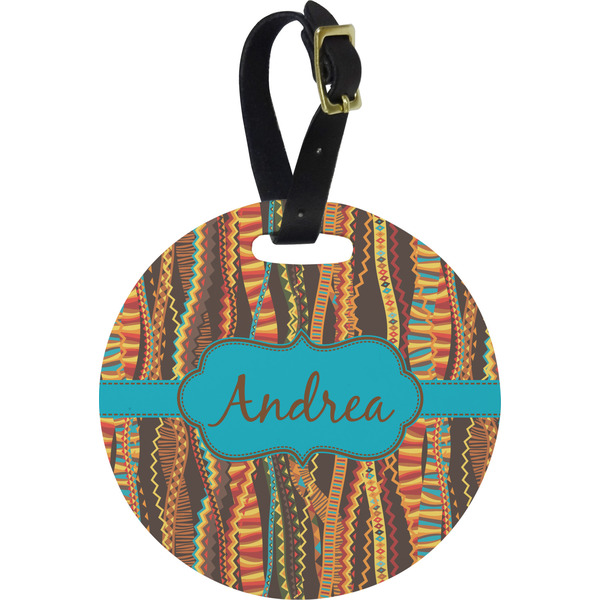 Custom Tribal Ribbons Plastic Luggage Tag - Round (Personalized)