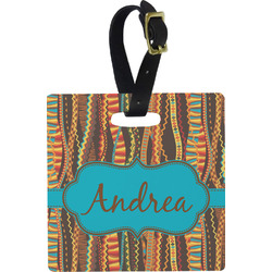 Tribal Ribbons Plastic Luggage Tag - Square w/ Name or Text