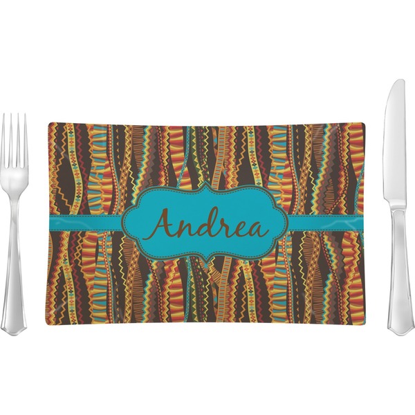 Custom Tribal Ribbons Glass Rectangular Lunch / Dinner Plate (Personalized)