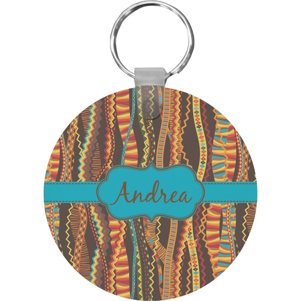 Custom Tribal Ribbons Round Plastic Keychain (Personalized)