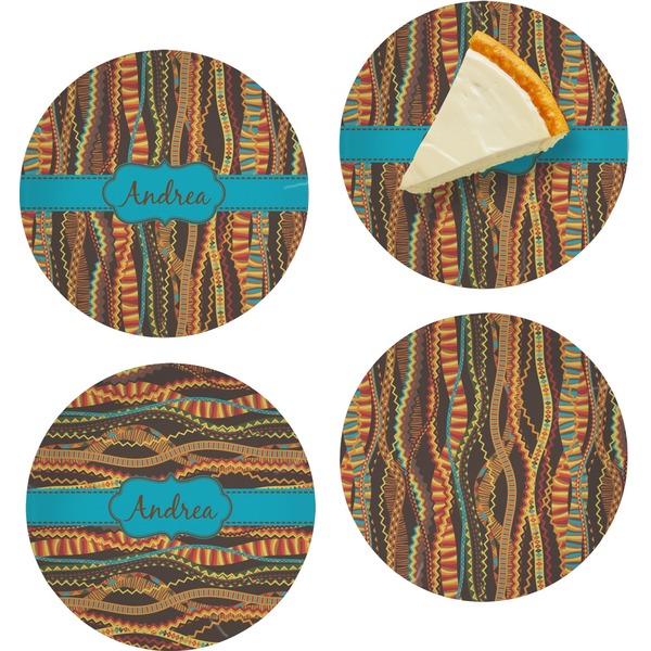 Custom Tribal Ribbons Set of 4 Glass Appetizer / Dessert Plate 8" (Personalized)