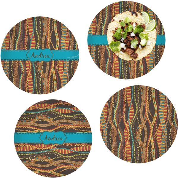 Custom Tribal Ribbons Set of 4 Glass Lunch / Dinner Plate 10" (Personalized)