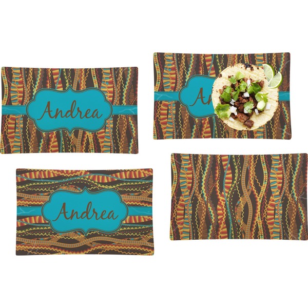 Custom Tribal Ribbons Set of 4 Glass Rectangular Lunch / Dinner Plate (Personalized)