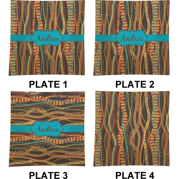 African Ribbons Set of Square Dinner Plates (Approval)