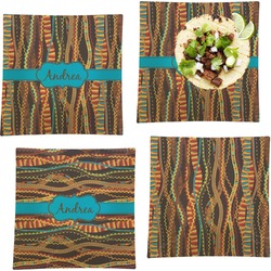 Tribal Ribbons Set of 4 Glass Square Lunch / Dinner Plate 9.5" (Personalized)