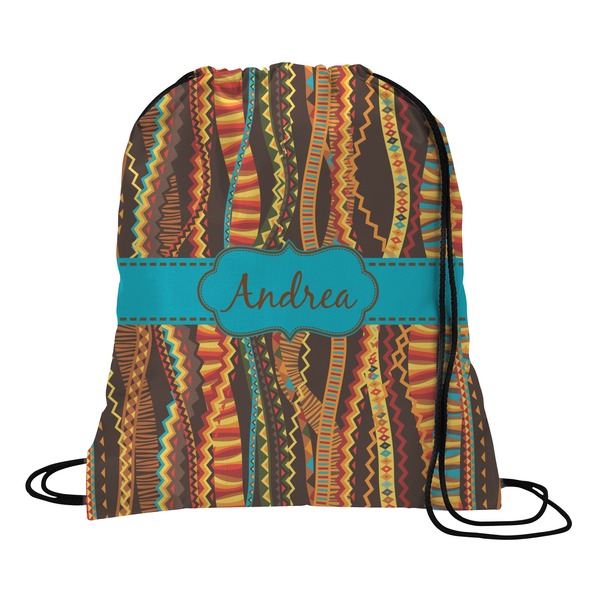 Custom Tribal Ribbons Drawstring Backpack - Medium (Personalized)