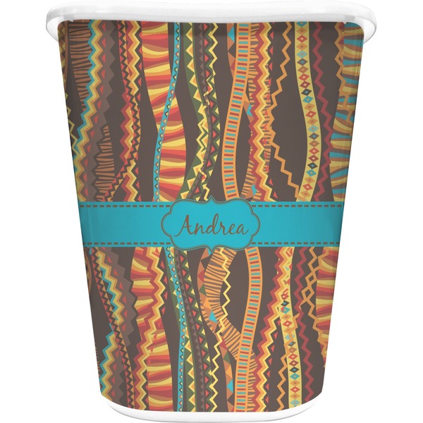 Custom Tribal Ribbons Waste Basket - Double Sided (White) (Personalized)