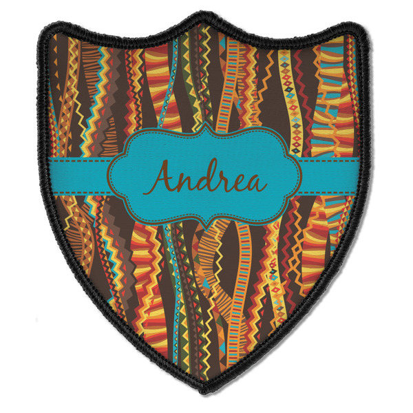 Custom Tribal Ribbons Iron On Shield Patch B w/ Name or Text