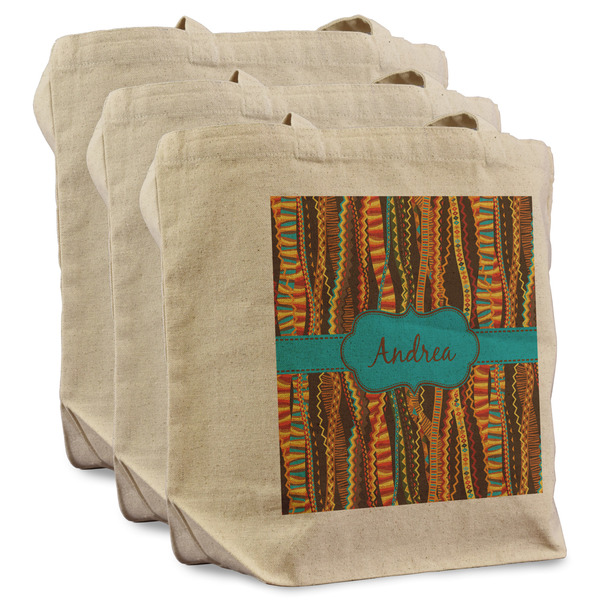 Custom Tribal Ribbons Reusable Cotton Grocery Bags - Set of 3 (Personalized)