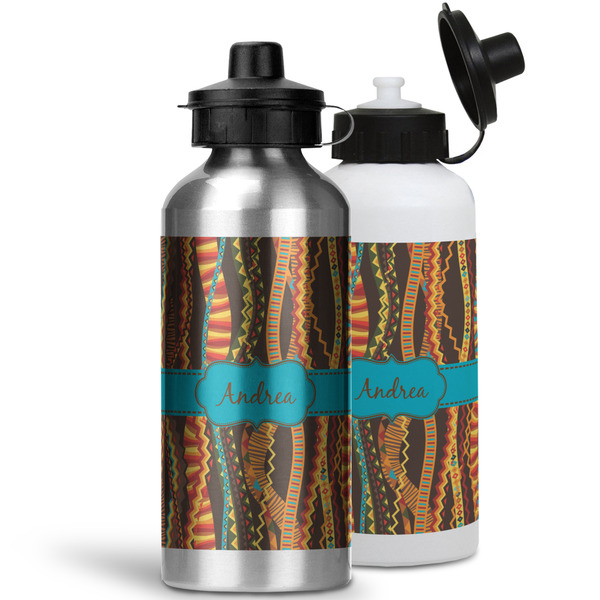 Tribal Ribbons Aluminum Water Bottles - MAIN (white &silver)