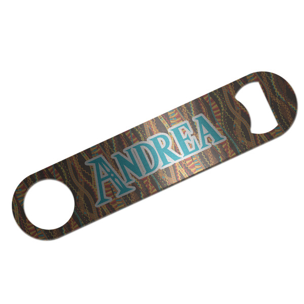 Custom Tribal Ribbons Bar Bottle Opener - Silver w/ Name or Text