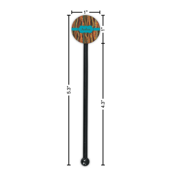 Tribal Ribbons Black Plastic 5.5" Stir Stick - Round - Dimensions