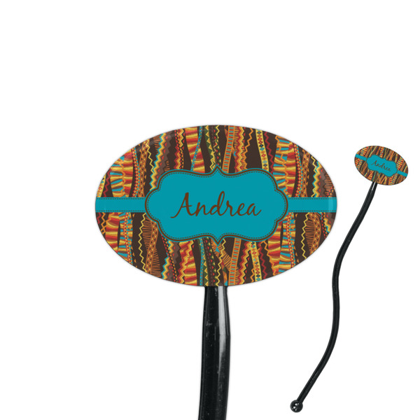 Custom Tribal Ribbons 7" Oval Plastic Stir Sticks - Black - Single Sided (Personalized)