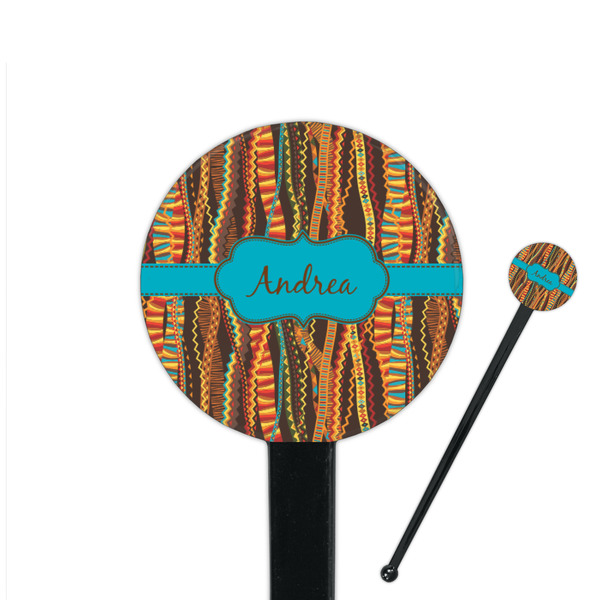 Custom Tribal Ribbons 7" Round Plastic Stir Sticks - Black - Single Sided (Personalized)