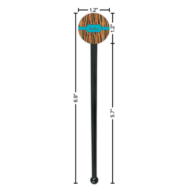 Tribal Ribbons Black Plastic 7" Stir Stick - Round - Dimensions