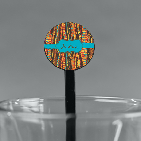 Tribal Ribbons Black Plastic 7" Stir Stick - Round - Main
