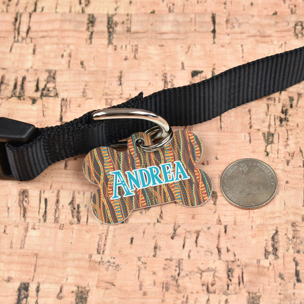 Tribal Ribbons Bone Shaped Dog ID Tag - Large - In Context