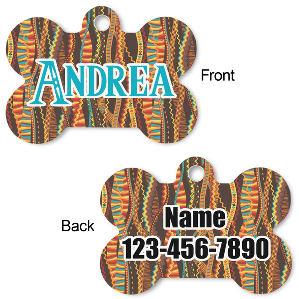 Tribal Ribbons Bone Shaped Dog Tag - Front & Back