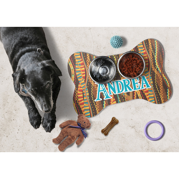 Tribal Ribbons Bone Shaped Mat w/ Food & Water