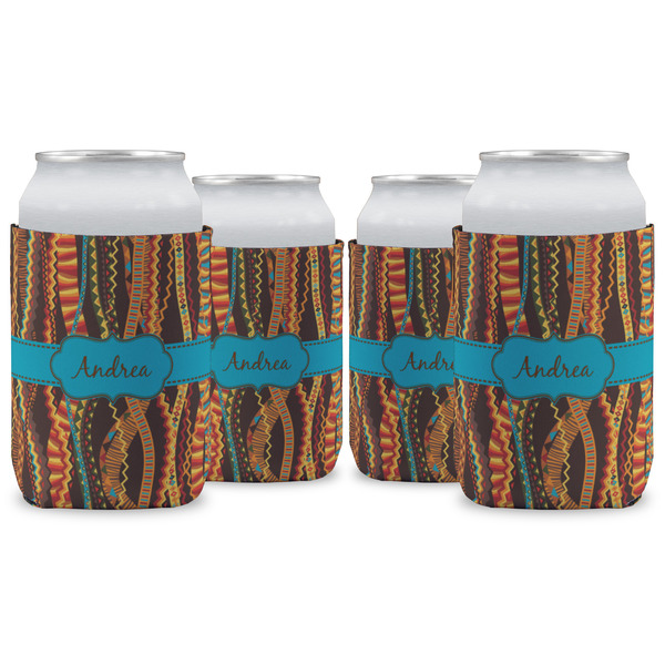 Custom Tribal Ribbons Can Cooler (12 oz) - Set of 4 w/ Name or Text