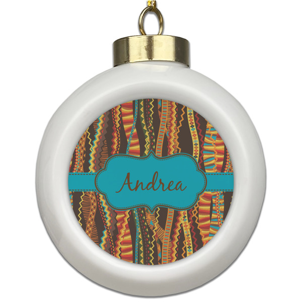 Custom Tribal Ribbons Ceramic Ball Ornament (Personalized)