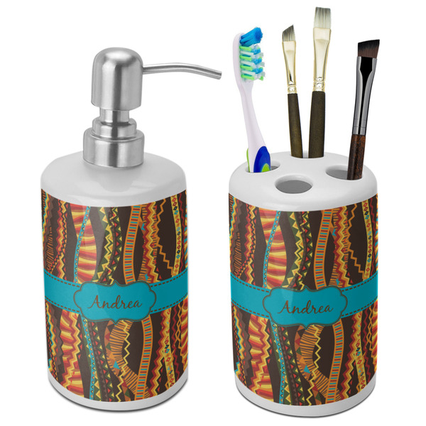 Custom Tribal Ribbons Ceramic Bathroom Accessories Set (Personalized)