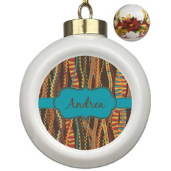 Tribal Ribbons Ceramic Ball Ornaments - Poinsettia Garland (Personalized)