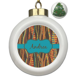 Tribal Ribbons Ceramic Ball Ornament - Christmas Tree (Personalized)