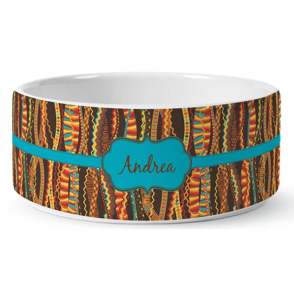 Tribal Ribbons Ceramic Dog Bowl - Medium - Front