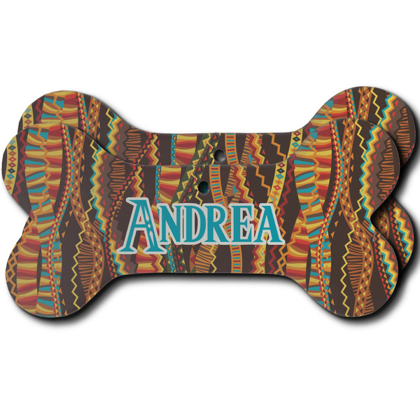 Custom Tribal Ribbons Ceramic Dog Ornament - Front & Back w/ Name or Text