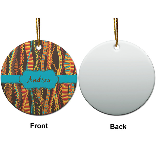 Tribal Ribbons Ceramic Flat Ornament - Circle Front & Back (APPROVAL)
