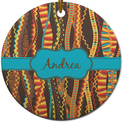 Tribal Ribbons Round Ceramic Ornament w/ Name or Text
